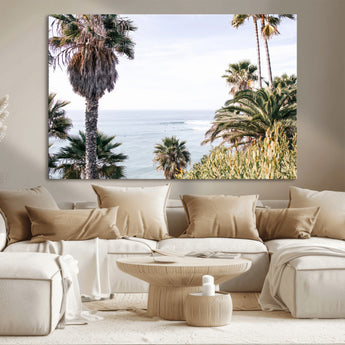 51404565-MGV-CV-36X24-Palm Trees Wall Art Canvas Print, Framed Ocean Breeze Art Picture Print, Coastal View Perfect Tropical Coastal Decor Artwork