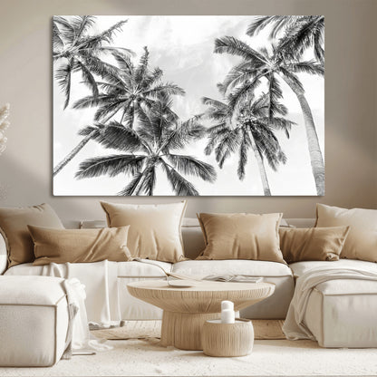 62113786-MGV-CV-36X24-Black White Palm Wall Art Canvas Print, Framed Monochrome Tropics Art Picture Print, Minimalist Beach Perfect Coastal Minimalist