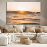 16973771-MGV-CV-36X24-Calm Water Wall Art Canvas Print, Framed Sunset Waves Art Picture Print, Coastal Warmth Perfect Warm Minimalist Decor Artwork