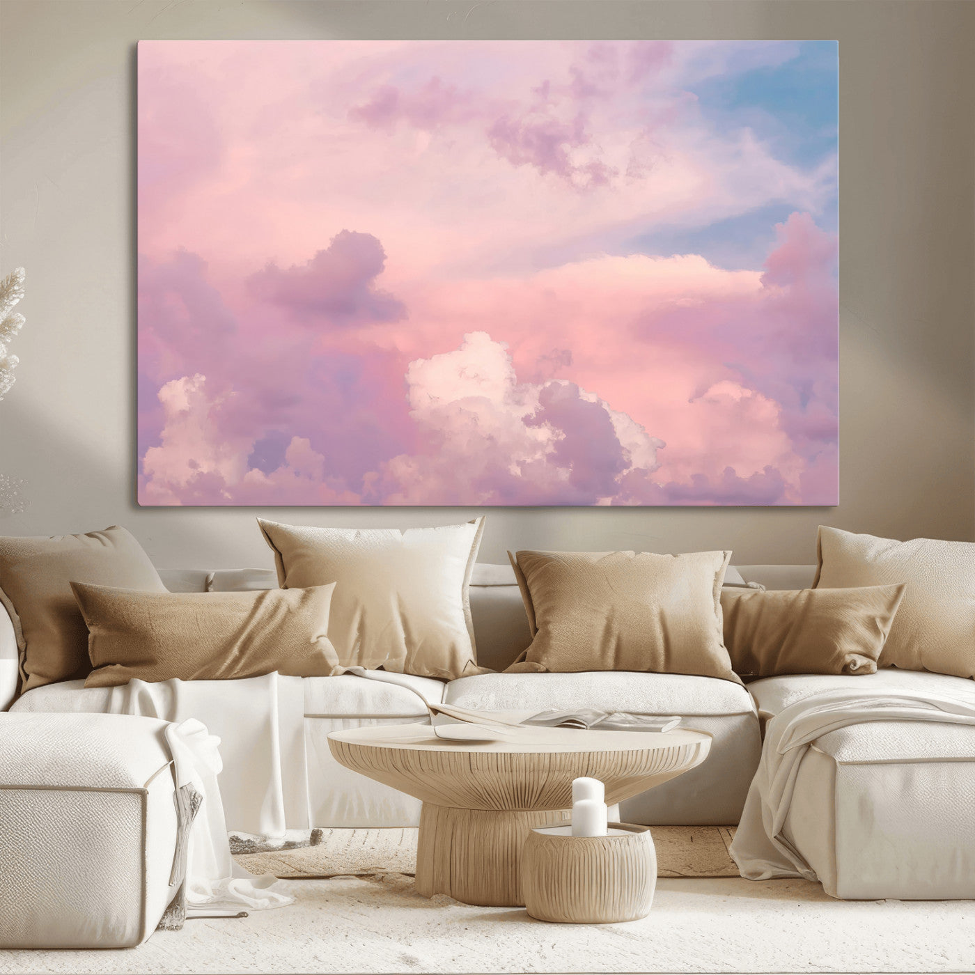 22874890-MGV-CV-36X24-Pastel Sky Wall Art Canvas Print, Framed Dreamy Cloudscape Art Picture Print, Sunset Glow Perfect Minimalist Serenity Decor