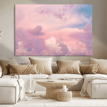 22874890-MGV-CV-36X24-Pastel Sky Wall Art Canvas Print, Framed Dreamy Cloudscape Art Picture Print, Sunset Glow Perfect Minimalist Serenity Decor