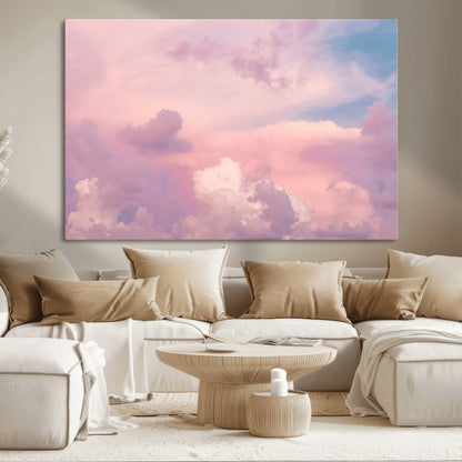22874890-MGV-CV-36X24-Pastel Sky Wall Art Canvas Print, Framed Dreamy Cloudscape Art Picture Print, Sunset Glow Perfect Minimalist Serenity Decor