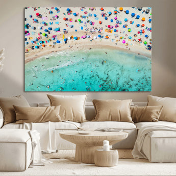 76172085-MGV-CV-36X24-Tropical Shoreline Wall Art Canvas Print, Framed Beach Relaxing Art Picture Print, Aerial Summer Perfect Coastal Vibrant Decor