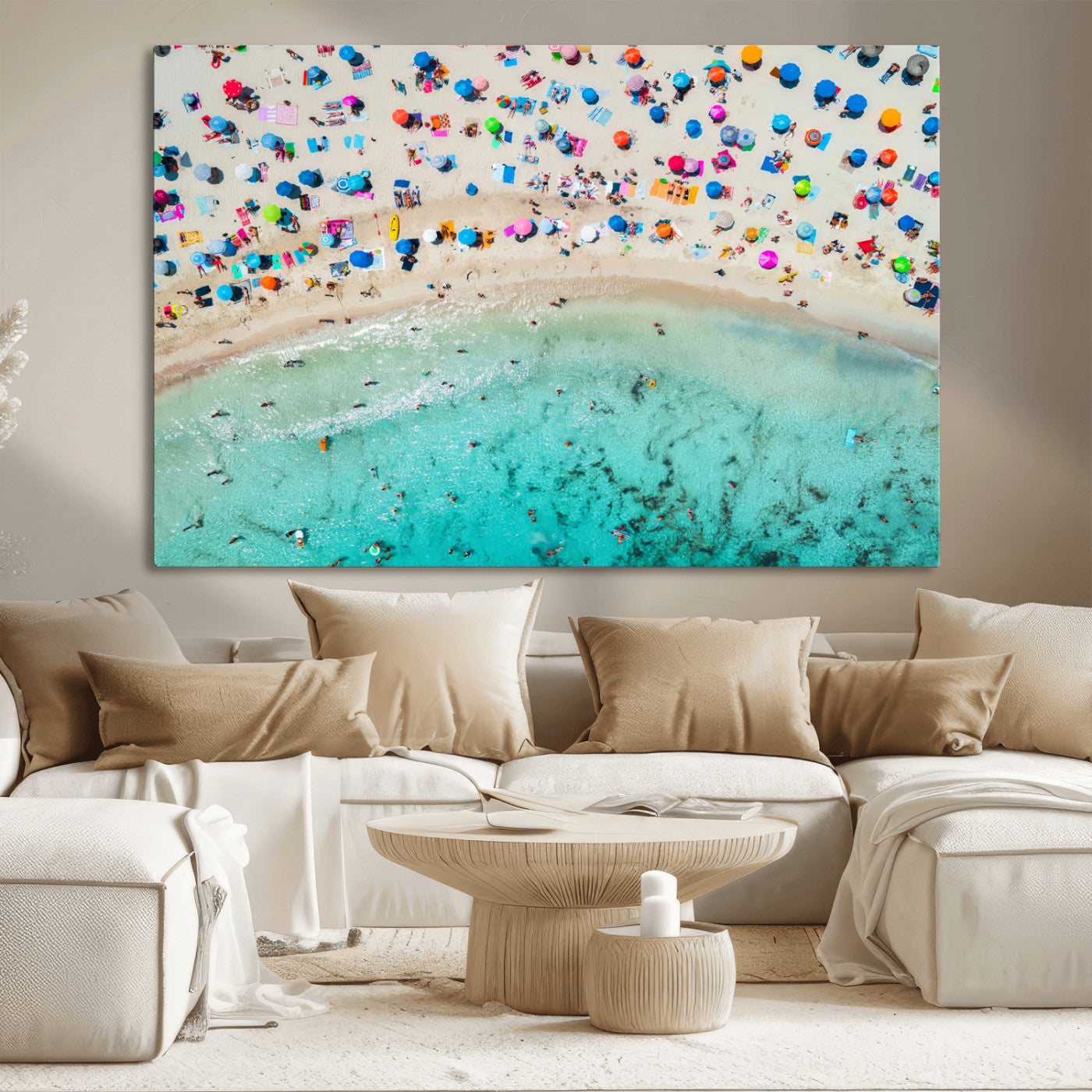 76172085-MGV-CV-36X24-Tropical Shoreline Wall Art Canvas Print, Framed Beach Relaxing Art Picture Print, Aerial Summer Perfect Coastal Vibrant Decor