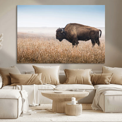 99620201-MGV-CV-36X24-Wild Bison Wall Art Canvas Print, Framed Bison in Prairie Art Picture Print, Rustic Western Perfect Rustic Western Decor Artwork