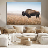 99620201-MGV-CV-36X24-Wild Bison Wall Art Canvas Print, Framed Bison in Prairie Art Picture Print, Rustic Western Perfect Rustic Western Decor Artwork