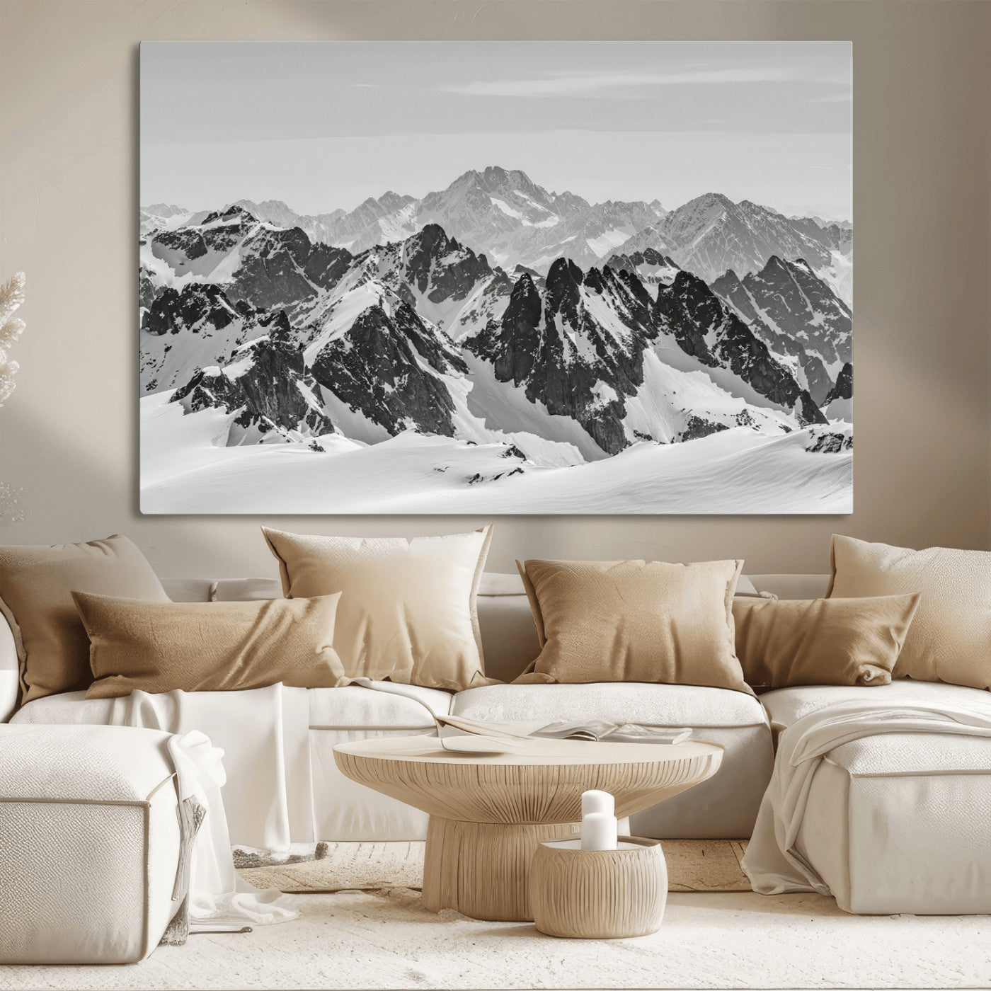 32399691-MGV-CV-36X24-Snowy Mountain Wall Art Canvas Print, Framed Mountain Peaks Art Picture Print, Alpine Mountains Perfect Minimalist Alpine Decor