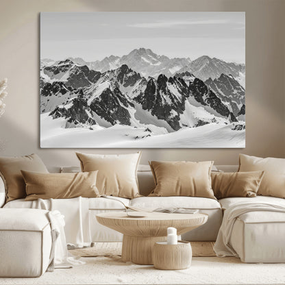 46884246-MGV-CV-36X24-Snowy Mountain Wall Art Canvas Print, Framed Mountain Peaks Art Picture Print, Alpine Mountains Perfect Minimalist Alpine Decor