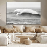 42544082-MGV-CV-36X24-Monochrome Seascape Wall Art Canvas Print, Framed Surf Wave Art Picture Print, Minimalist Ocean Perfect Moody Coastal Decor
