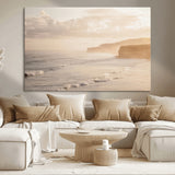 57669769-MGV-CV-36X24-Misty Coastal Wall Art Canvas Print, Framed Golden Sunset Art Picture Print, Serene Shoreline Perfect Tranquil Coastal Decor