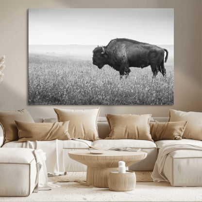 28435251-MGV-CV-36X24-Bison In Prairie Wall Art Canvas Print, Framed Rustic Wildlife Art Picture Print, Wild Buffalo Perfect Rustic Western Decor