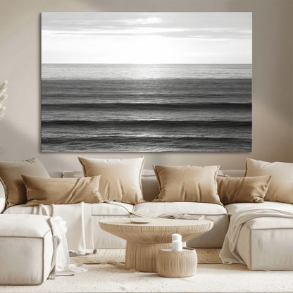 47305203-MGV-CV-36X24-Monochrome Ocean Wall Art Canvas Print, Framed Moody Ocean Art Picture Print, Calm Ocean Perfect Minimalist Coastal Decor Artwork