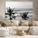 17508038-MGV-CV-36X24-Tropical Coastline Wall Art Canvas Print, Framed Palm Trees Art Picture Print, Ocean Waves Perfect Minimalist Coastal Decor