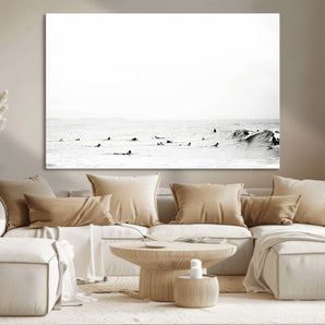 38441169-MGV-CV-36X24-Monochrome Swimming Wall Art Canvas Print, Framed Ocean Horizon Art Picture Print, Moody Coastal Perfect Minimalist Coastal Decor