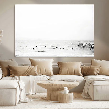 38441169-MGV-CV-36X24-Monochrome Swimming Wall Art Canvas Print, Framed Ocean Horizon Art Picture Print, Moody Coastal Perfect Minimalist Coastal Decor