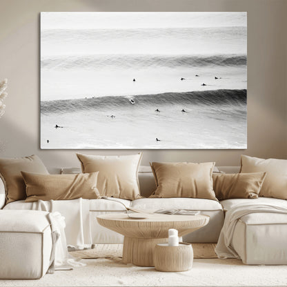 54291445-MGV-CV-36X24-Black White Ocean Wall Art Canvas Print, Framed Coastal Sport Art Picture Print, Ocean Culture Perfect Minimalist Coastal Decor