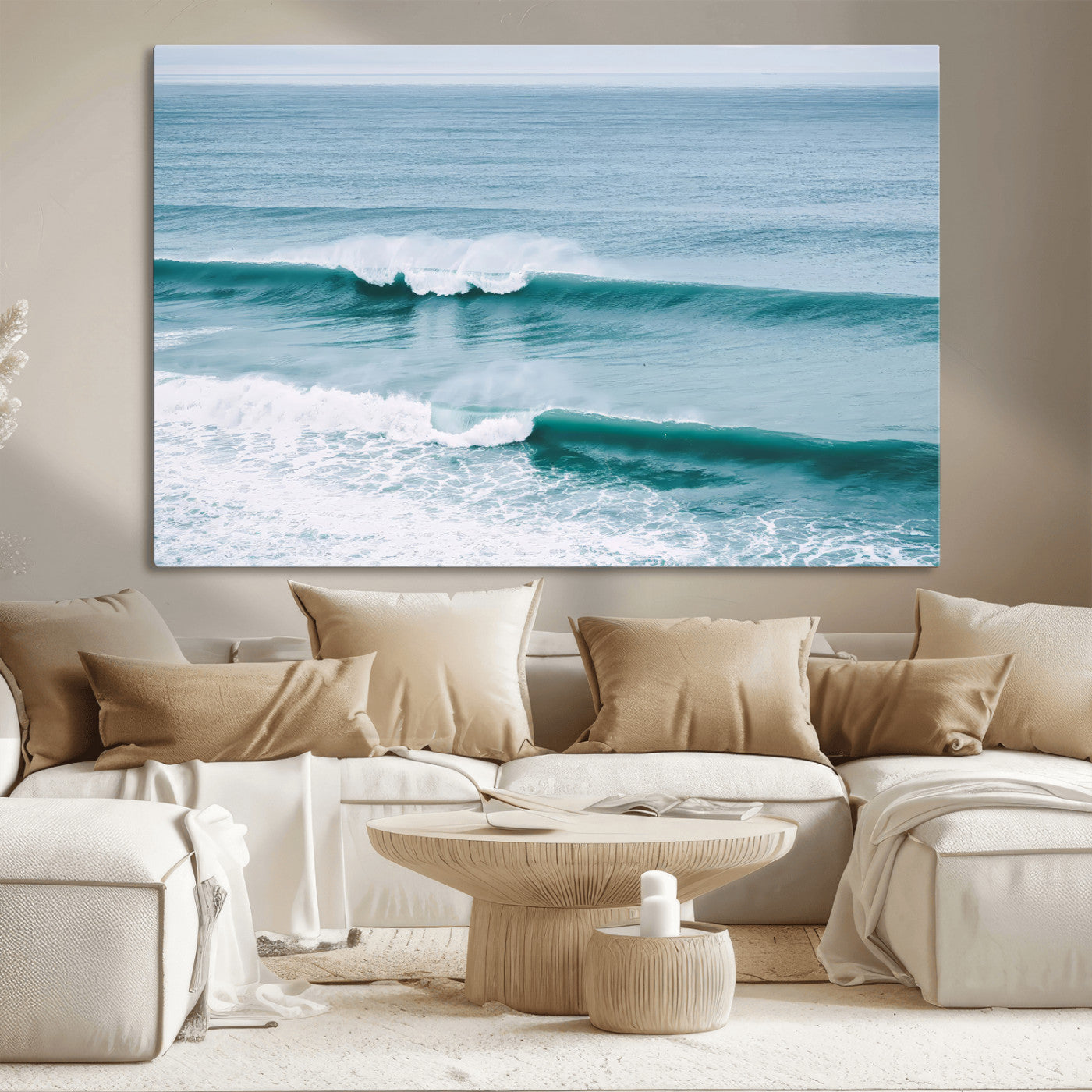 73692470-MGV-CV-36X24-Ocean Swell Wall Art Canvas Print, Framed Surf Waves Art Picture Print, Blue Water Perfect Coastal Dynamic Decor Artwork
