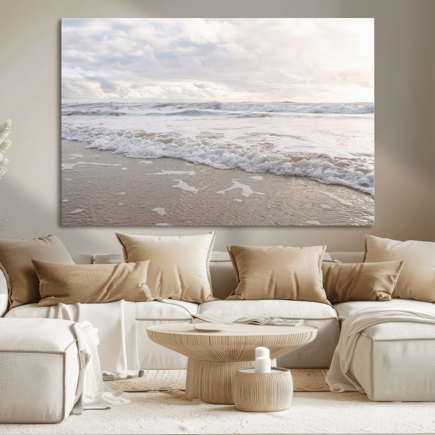70596264-MGV-CV-36X24-Ocean Waves Wall Art Canvas Print, Framed Coastal Shoreline Art Picture Print, Sea Foam Perfect Coastal Minimalist Decor Artwork