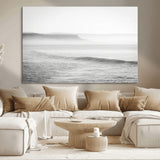 60635783-MGV-CV-36X24-Black White Seascape Wall Art Canvas Print, Framed Ocean Waves Art Picture Print, Misty Coastal Perfect Minimalist Coastal Decor
