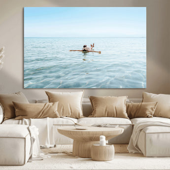 32624554-MGV-CV-36X24-Swimming Relaxation Wall Art Canvas Print, Framed Peaceful Water Art Picture Print, Clear Sea Perfect Minimalist Aquatic Decor