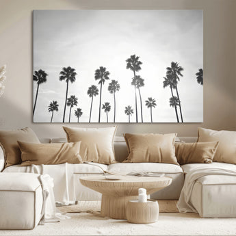 62298277-MGV-CV-36X24-Monochrome Palms Wall Art Canvas Print, Framed Minimalist Trees Art Picture Print, Silhouetted Palms Perfect Tropical Minimalist