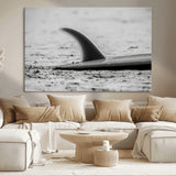 62314230-MGV-CV-36X24-Black White Surfboard Wall Art Canvas Print, Framed Minimalist Beach Art Picture Print, Surf Fin Perfect Minimalist Coastal Decor