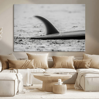 62314230-MGV-CV-36X24-Black White Surfboard Wall Art Canvas Print, Framed Minimalist Beach Art Picture Print, Surf Fin Perfect Minimalist Coastal Decor