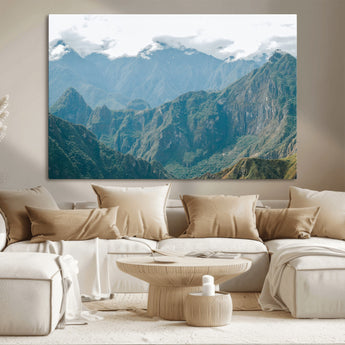 79393816-MGV-CV-36X24-Misty Mountain Wall Art Canvas Print, Framed Cloudy Andean Art Picture Print, Rugged Mountain Perfect Rustic Nature Decor Artwork