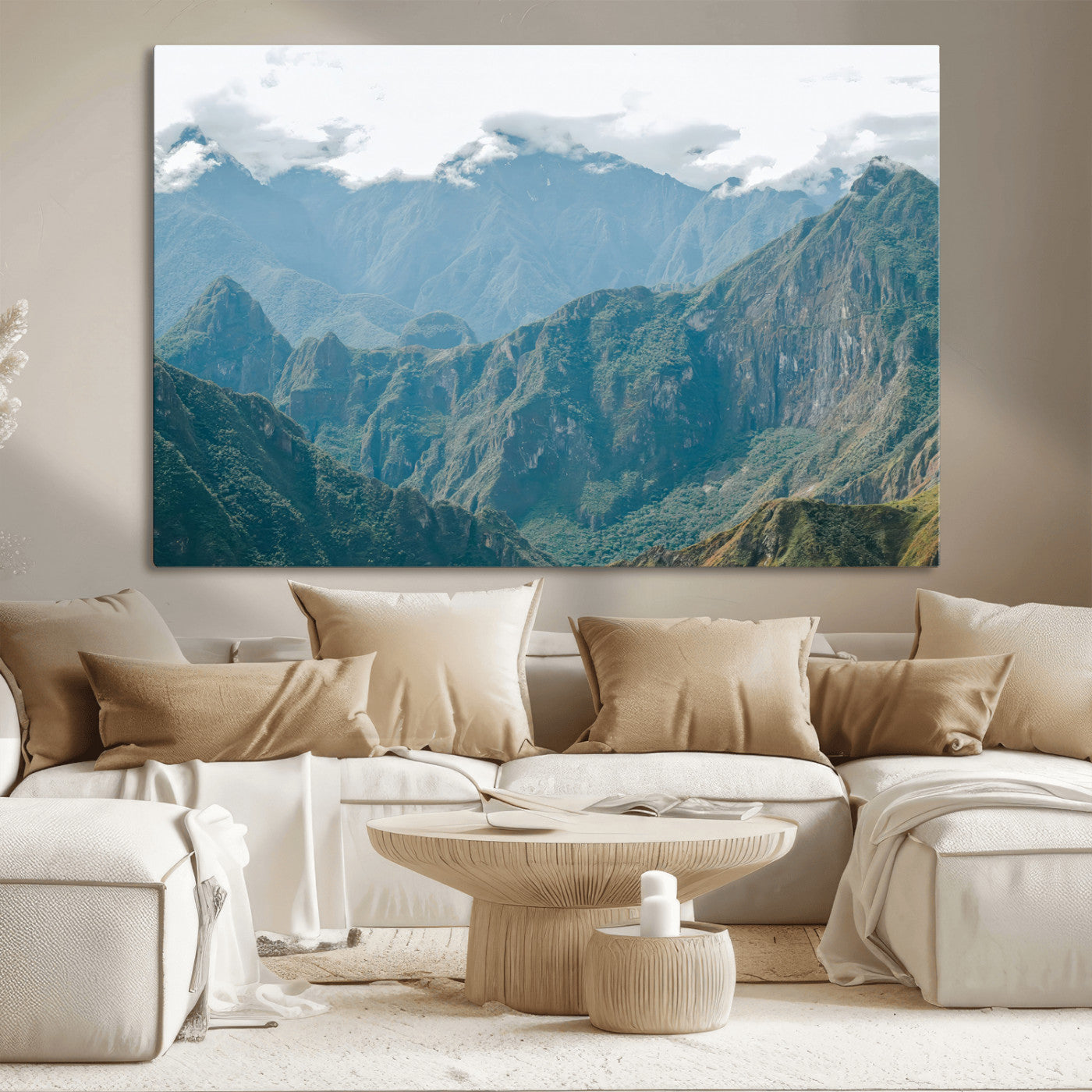 79393816-MGV-CV-36X24-Misty Mountain Wall Art Canvas Print, Framed Cloudy Andean Art Picture Print, Rugged Mountain Perfect Rustic Nature Decor Artwork