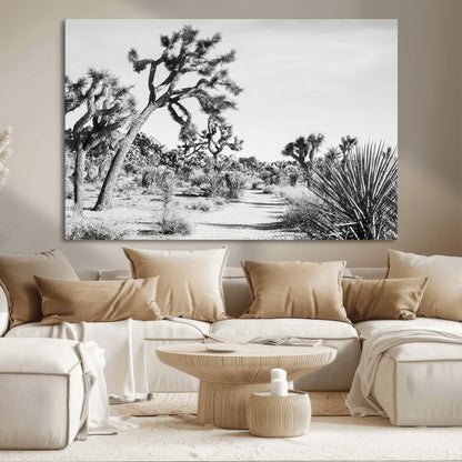 88164251-MGV-CV-36X24-Joshua Tree Wall Art Canvas Print, Framed Desert Path Art Picture Print, Monochrome Desert Perfect Minimalist Desert Decor Artwork