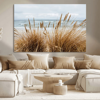 14270839-MGV-CV-36X24-Beach Grass Wall Art Canvas Print, Framed Coastal Dunes Art Picture Print, Dune Grass Perfect Coastal Minimalist Decor Artwork