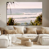 23287092-MGV-CV-36X24-Ocean Surfer Wall Art Canvas Print, Framed Coastal Surf Art Picture Print, Tropical Beach Perfect Tropical Coastal Decor Artwork