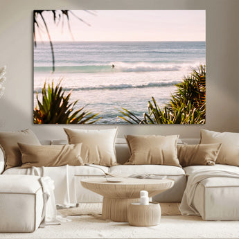 23287092-MGV-CV-36X24-Ocean Surfer Wall Art Canvas Print, Framed Coastal Surf Art Picture Print, Tropical Beach Perfect Tropical Coastal Decor Artwork