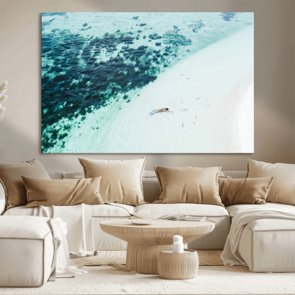 33764764-MGV-CV-36X24-Minimal Beach Wall Art Canvas Print, Framed Ocean Swimming Art Picture Print, Clear Ocean Perfect Minimal Coastal Decor Artwork