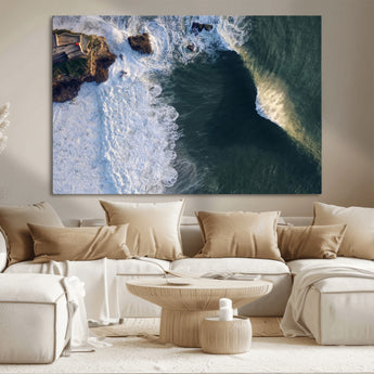 37405684-MGV-CV-36X24-Nazare Coast Wall Art Canvas Print, Framed Aerial Ocean Art Picture Print, Coastal Fortress Perfect Dramatic Coastal Decor Artwork