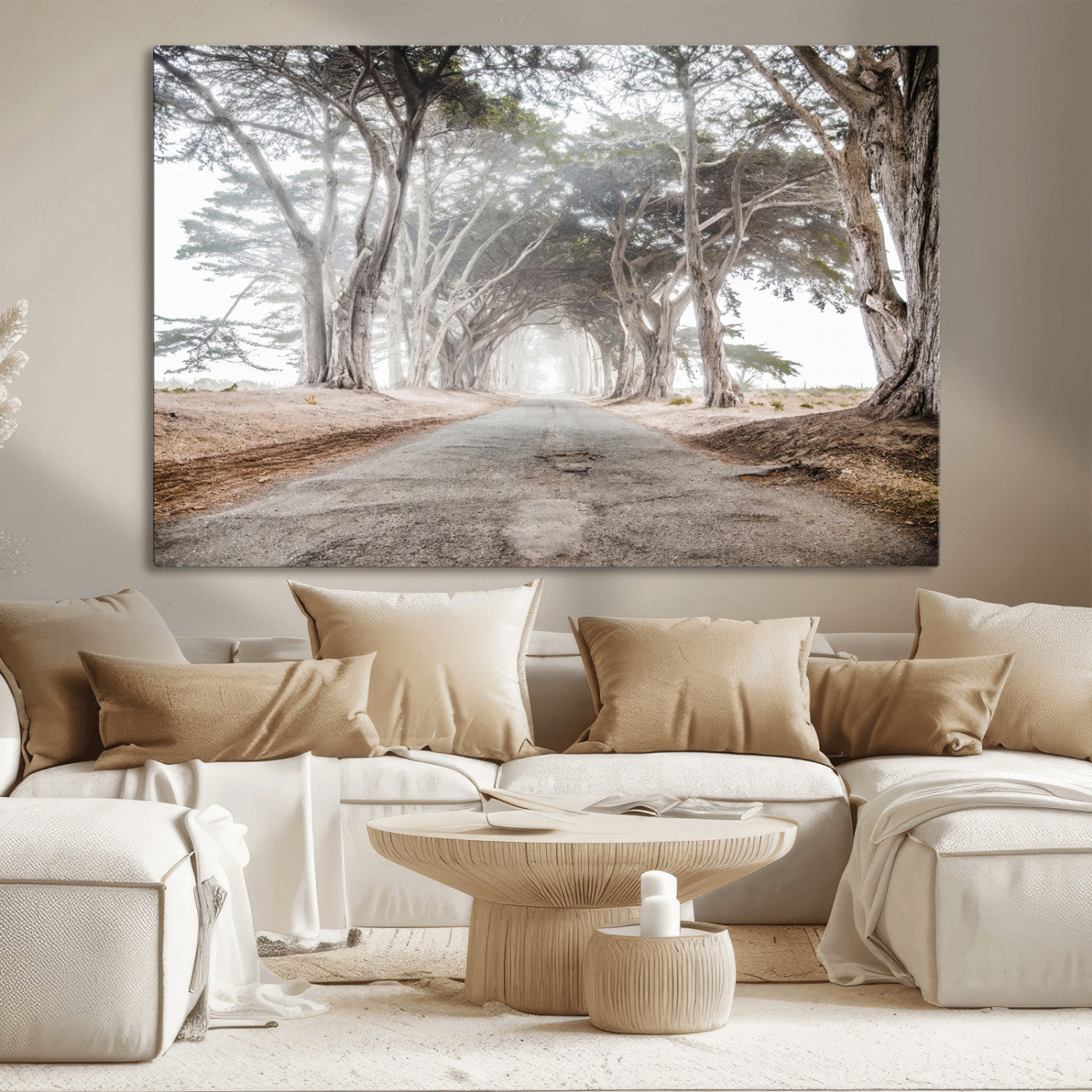 87090469-MGV-CV-36X24-Cypress Tunnel Wall Art Canvas Print, Framed Misty Road Art Picture Print, Foggy Trees Perfect Rustic Woodland Decor Artwork