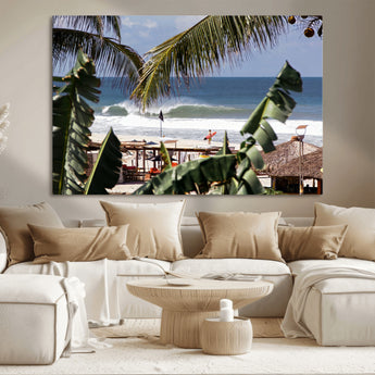 34722557-MGV-CV-36X24-Tropical Shoreline Wall Art Canvas Print, Framed Surfer Beach Art Picture Print, Coastal Surf Perfect Tropical Coastal Decor