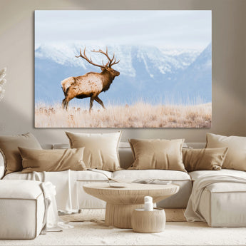 96024025-MGV-CV-36X24-Elk Photography Wall Art Canvas Print, Framed Mountain Wildlife Art Picture Print, Rustic Lodge Decor Perfect Rustic Lodge Decor