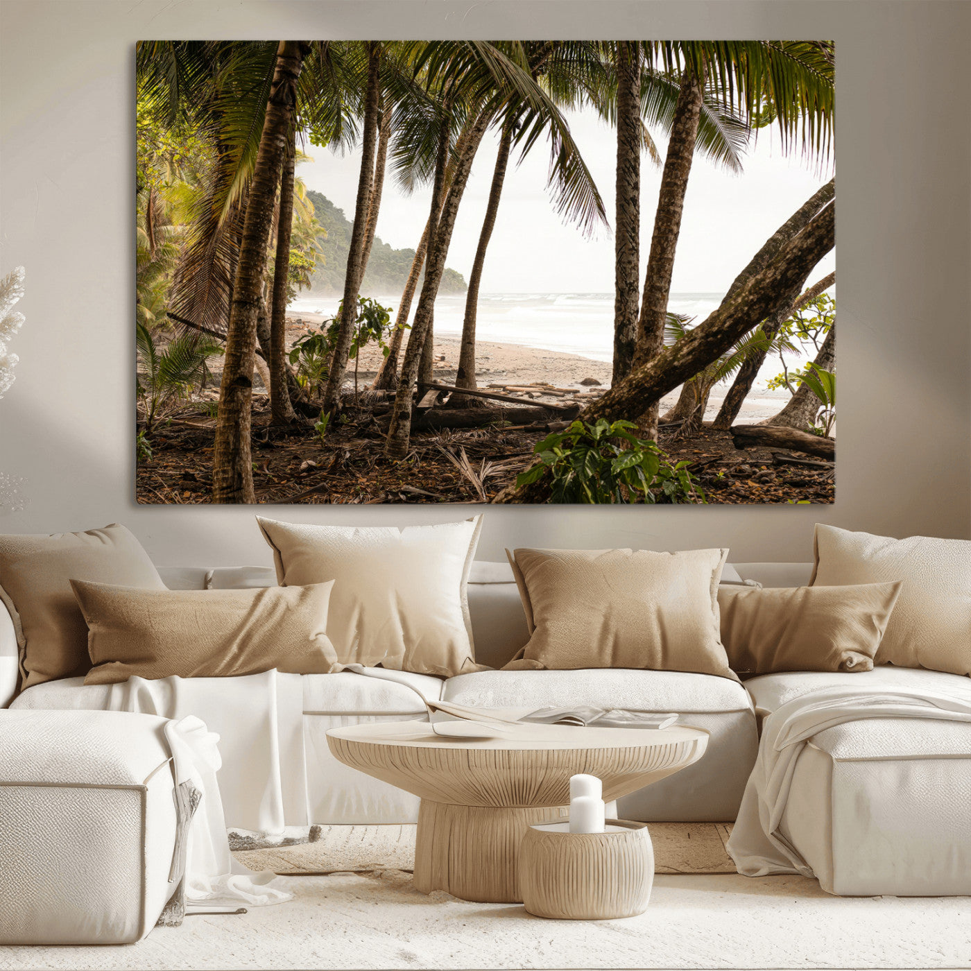 92093951-MGV-CV-36X24-Tropical Jungle Wall Art Canvas Print, Framed Palm Tree Forest Art Picture Print, Coastal Escape Perfect Jungle Retreat Decor