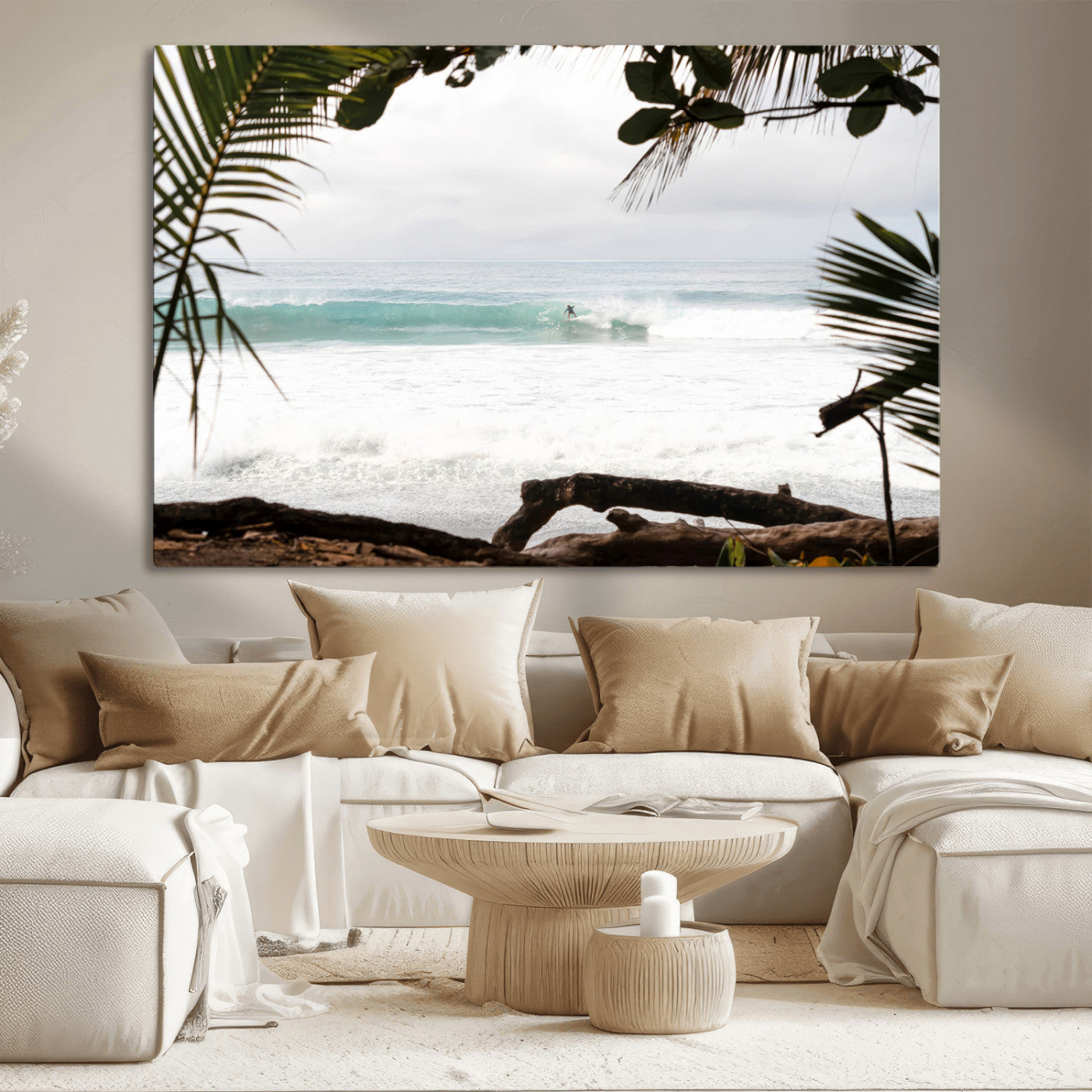 50382104-MGV-CV-36X24-Tropical Surf Wall Art Canvas Print, Framed Palm Tree View Art Picture Print, Beach House Art Perfect Boho Coastal Decor Artwork