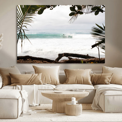 50382104-MGV-CV-36X24-Tropical Surf Wall Art Canvas Print, Framed Palm Tree View Art Picture Print, Beach House Art Perfect Boho Coastal Decor Artwork