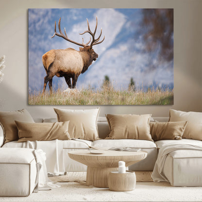 26365841-MGV-CV-36X24-Mountain Elk Art Wall Art Canvas Print, Framed Rustic Wildlife Print Art Picture Print, Lodge Style Decor Perfect Rustic Lodge