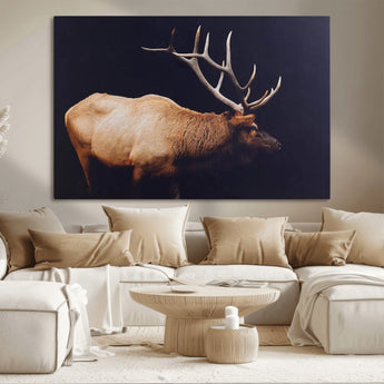 91871131-MGV-CV-36X24-Rustic Elk Art Wall Art Canvas Print, Framed Moody Wildlife Decor Art Picture Print, Western Animal Print Perfect Western Lodge