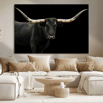 99448328-MGV-CV-36X24-Longhorn Cattle Wall Art Canvas Print, Framed Texas Ranch Art Picture Print, Western Cow Perfect Farmhouse Decor Artwork