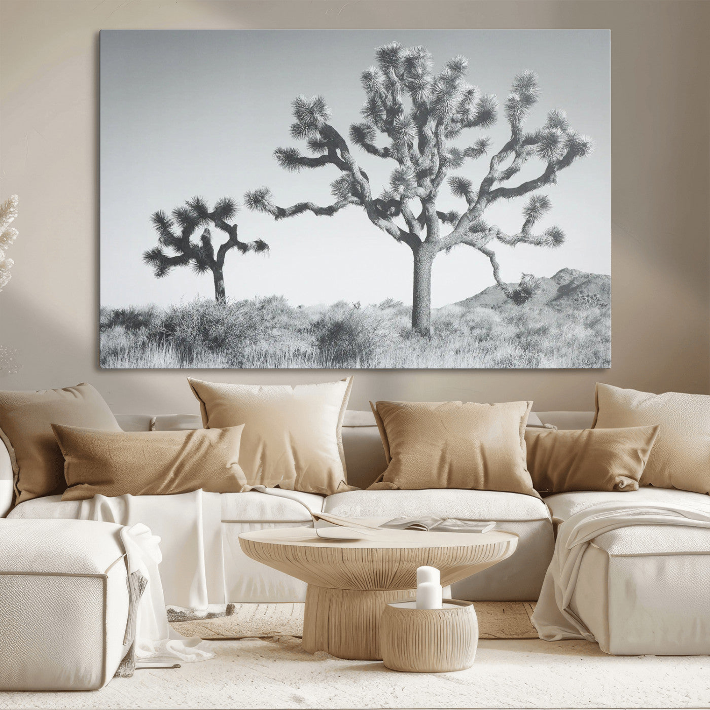 29996209-MGV-CV-36X24-Joshua Tree Art Wall Art Canvas Print, Framed Black White Landscape Art Picture Print, Desert Tree Decor Perfect Southwestern Boho