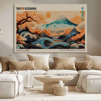 22373530-MGV-CV-36X24-Japanese Mt Fuji Wave Art Print – Ukiyo e Inspired Sun & Cherry Blossom Poster, Traditional Asian Landscape Painting, Modern