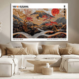 40959107-MGV-CV-36X24-Japanese Fuji Wall Art Print – Red Sun & Cherry Blossom Poster, Gold Wave Ukiyo-e Inspired Modern Japan Landscape Painting,