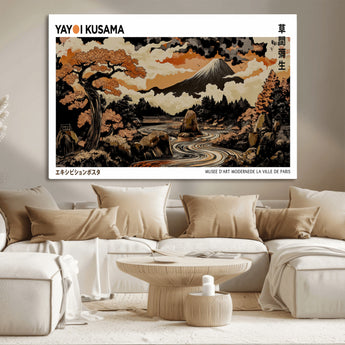 96372548-MGV-CV-36X24-Japanese Landscape Wall Art Print – Mt. Fuji Poster with Bonsai Tree & River, Ukiyo-e Inspired Modern Japanese Artwork, Autumn