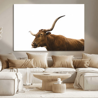 62566114-MGV-CV-36X24-Longhorn Cow Art Wall Art Canvas Print, Framed Rustic Animal Decor Art Picture Print, Texas Bull Photo Perfect Rustic Farmhouse