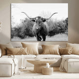 97280319-MGV-CV-36X24-Longhorn Photography Wall Art Canvas Print, Framed Western Cow Decor Art Picture Print, Texas Ranch Style Perfect Rustic Farmhouse